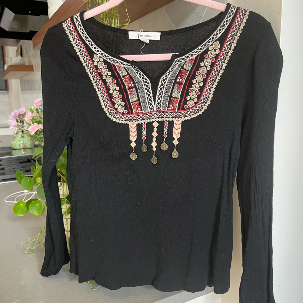 Nylon Apparel Black Embroidered Blouse